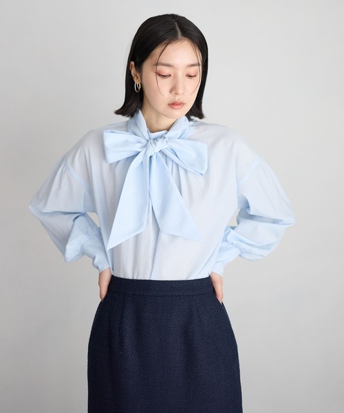 【美品】セオリー ボウタイブラウス シャツ 紺 S P 卒園式 入園式 Andemiu（アンデミュウ） ブラウス シャツ 入学式 卒園式 卒業式