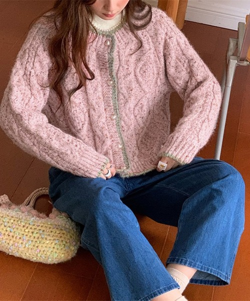 「HALEY PESCA」 ニットカーディガン FREE レッド レディース_画像2