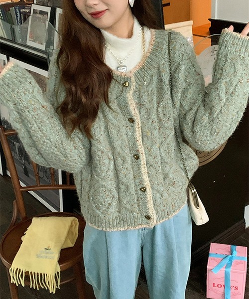 「HALEY PESCA」 ニットカーディガン FREE レッド レディース_画像6