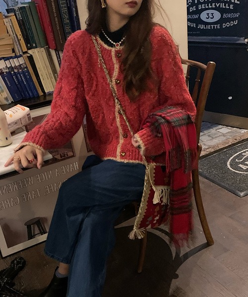 「HALEY PESCA」 ニットカーディガン FREE レッド レディース_画像8