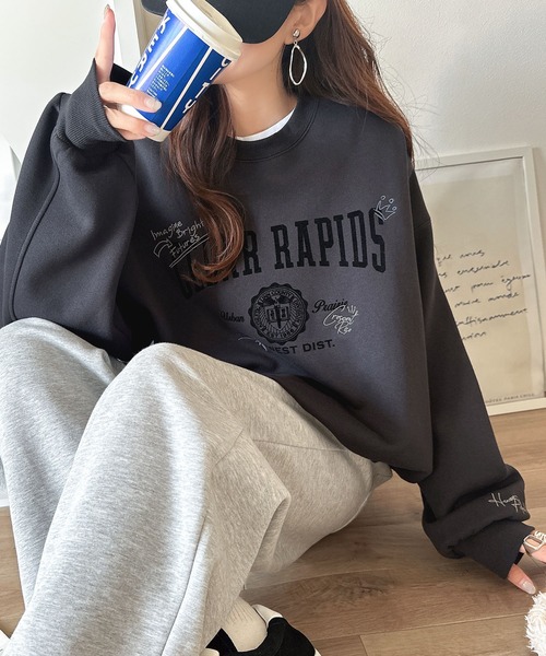 「classicalelf」 スウェットカットソー LARGE ネイビー レディース_画像2