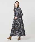 ワンピース サテン フラワープリント ボウタイ...の詳細画像4