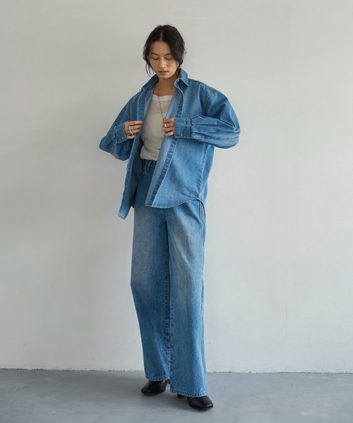 meilmada ワイドパンツ ジーンズ デニム デニムパンツ サイドライン