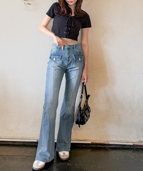 「mily bilet」 ブーツカットデニムパンツ X-LARGE ブラック レディース_画像9