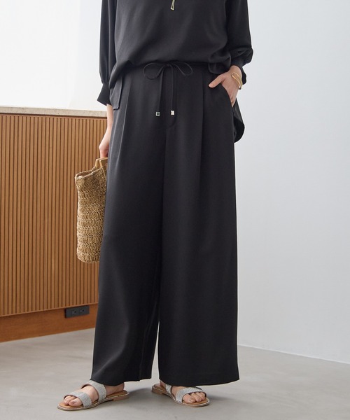 ワイドパンツ パンツ 「イージーケア・防シワ機能付き」サラサラリラクシーワイドパンツ「低身長サイズあり」/656777 レディースの画像