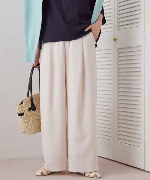 ワイドパンツ パンツ 「イージーケア・防シワ機能付き」サラサラリラクシーワイドパンツ「低身長サイズあり」/656777 レディースの画像