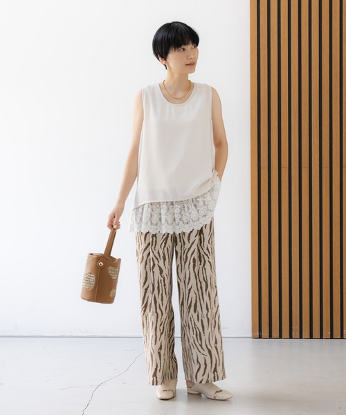ワイドパンツ パンツ 「イージーケア・防シワ機能付き」サラサラリラクシーワイドパンツ「低身長サイズあり」/656777 レディースの画像
