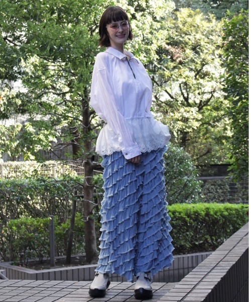 ジーンズ デニム デニムパンツ 2．0オンスシフォンデニムクレイジーフリルパンツ レディースの画像