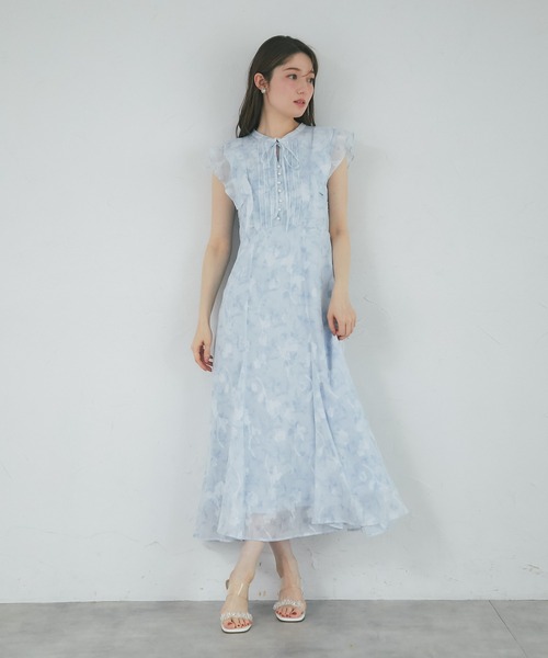 試着のみ品シアージャガードメニュアンスフラワーラッフルフリルマーメイドワンピース tocco closet（トッコ クローゼット） ワンピース シアージャガード