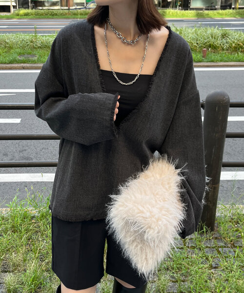 「DouDou」 長袖ブラウス FREE チャコールグレー レディース_画像7