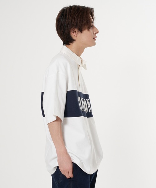 メンズ ポロシャツ 英字プリント ビッグシルエット J00278 Champion ポロシャツ 「CHAMPION/チャンピオン」フロッキー