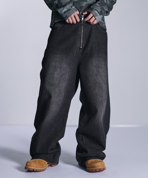 ジーンズ センタージップワイドバギーデニムパンツ メンズ レディース