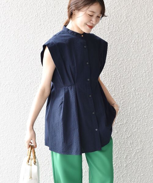 CUMIN♥新品未使用 ショルダー切り替えカットシャツ SHIPS シャツ ブラウス *〈手洗い可能〉サッカータック