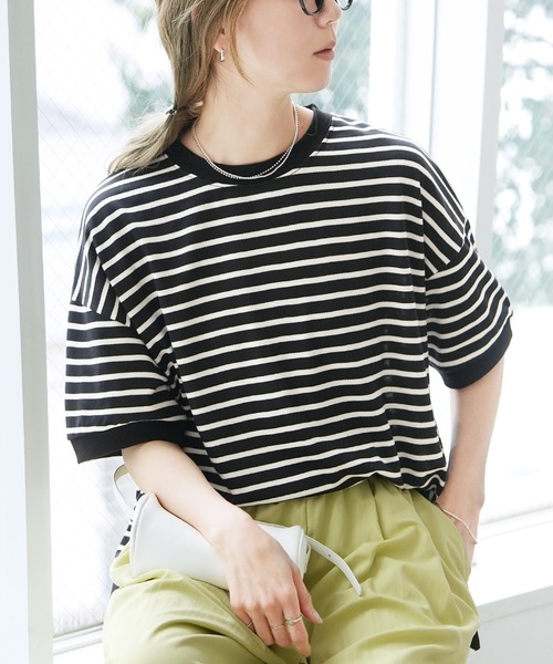 reca（レカ） tシャツ 半袖 サイドスリットボーダー半袖Tシャツ