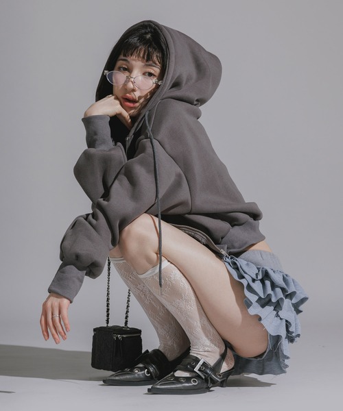 Chick パーカー ルーズショート丈パーカー ショートジップパーカー