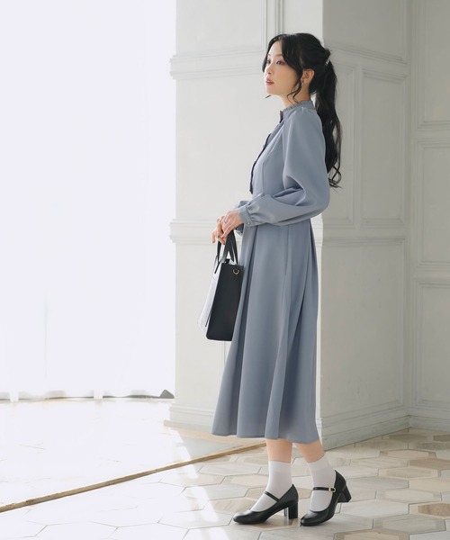 Newlyme（ニューリーミー） ワンピース フリルスタンドカラー長袖