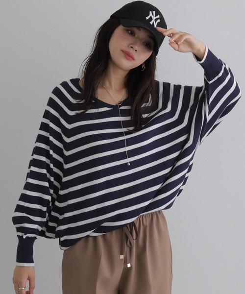 ElegChic ニット セーター Vネックボーダーニット レディース