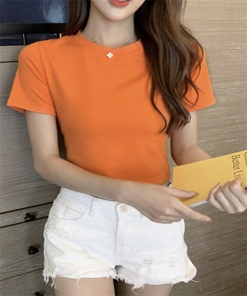 「TRUNO by NOISE MAKER」 半袖カットソー FREE オレンジ レディース FREE STYLISTS tシャツ ショート丈半袖Tシャツ レディース