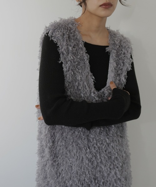 hellam（ヘラム） ベスト ジレ フェザーフリンジベスト レディース