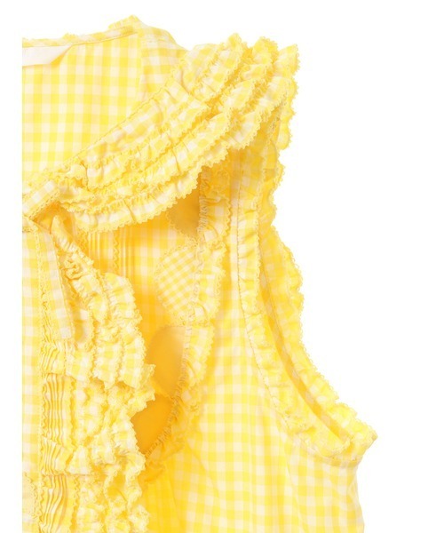 PINK HOUSE ベスト クマ耳フード付きギンガムチェックベストブラウス  