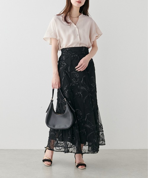 natural couture シャツ ブラウス 麻調合繊フリル袖ブラウス