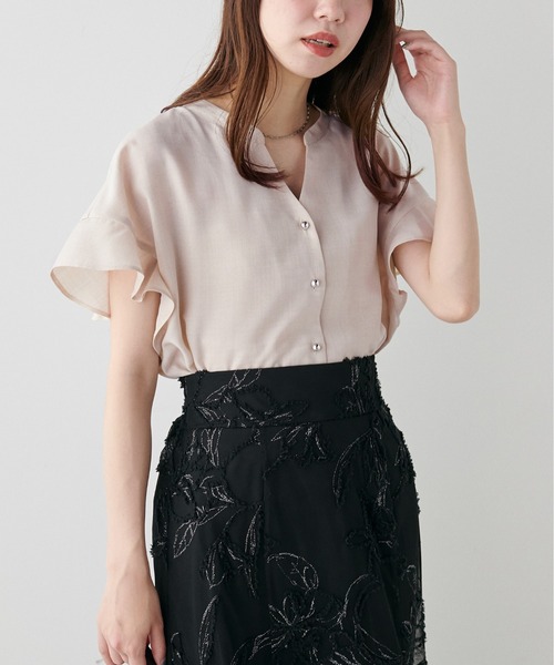 ブラウス シャツ 麻調ブラウス レディース natural couture シャツ ブラウス 麻調合繊フリル袖ブラウス