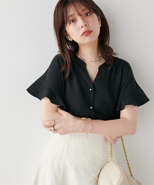 ブラウス シャツ 麻調ブラウス レディース natural couture シャツ ブラウス 麻調合繊フリル袖ブラウス