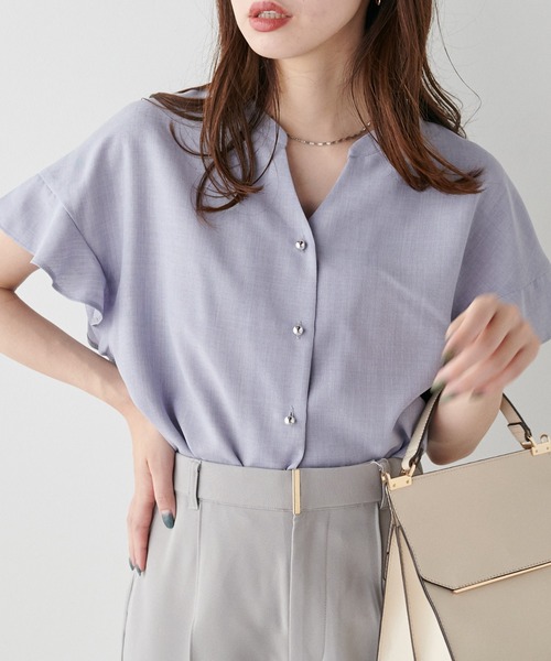 ブラウス シャツ 麻調ブラウス レディース natural couture シャツ ブラウス 麻調合繊フリル袖ブラウス