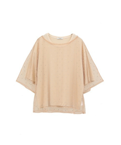 tシャツ CLANE/クラネ/RHINESTONE SHEER TOPS レディース