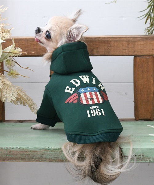 DOGinThePWO 黒犬パーカー EDWIN（エドウィン） 犬 服 EDWIN/もちのびアメカジパーカー