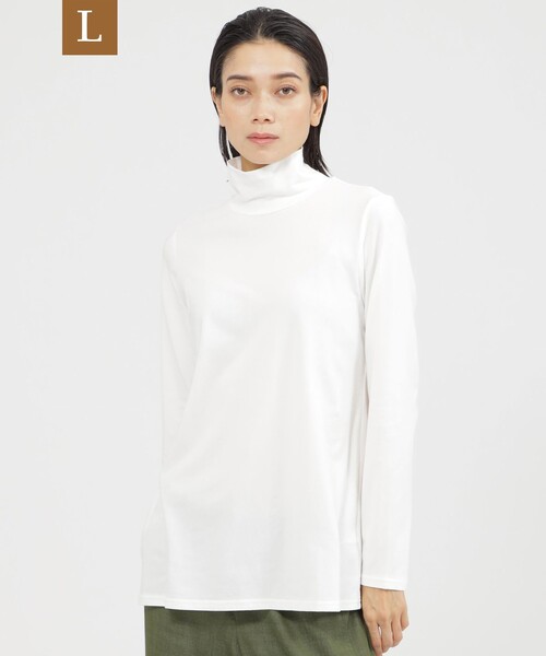 tシャツ 「L」「ウォッシャブル」ストレッチ天竺ハイネックカットソー レディース