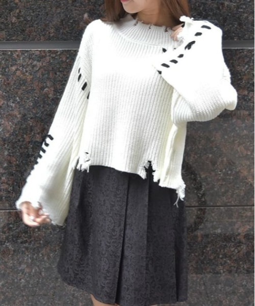 ElegChic ニット セーター レイヤード風アシンメトリーニット