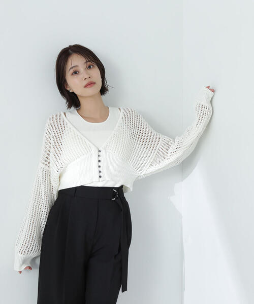 カーディガン 「THINK NATURAL」アメスリレイヤードメッシュカーディガン レディース NATURAL BEAUTY BASIC カーディガン 「THINK NATURAL」アメスリ