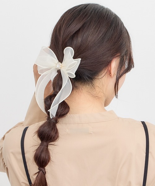 Heartdance ヘアクリップ ビジューダブルオーガンジーリボン