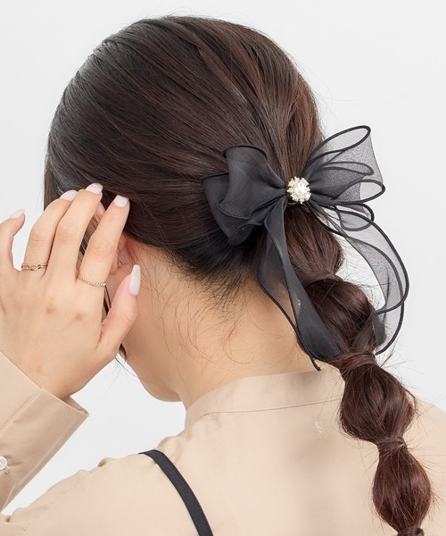 オーガンジーリボン♡ヘアクリップ♡ オーガンジーリボンバンスクリップ（バレッタ/ヘアクリップ