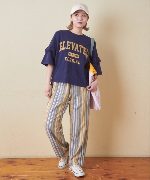 tシャツ 26/-天竺パウダー加工イタリアプリントビッグTシャツ レディース 26/-天竺 パウダー加工 イタリア プリント ビッグ Tシャツ