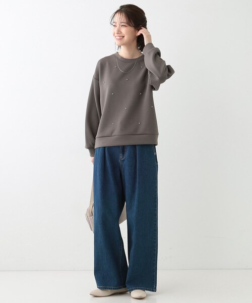 DRESKIP tシャツ 「S-LL」もちさら ビジュー付きトップス