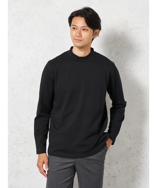 ムーンショットモックネックシャツ　L tシャツ 「抗菌防臭」シルケットスムース モックネックTシャツ 無地