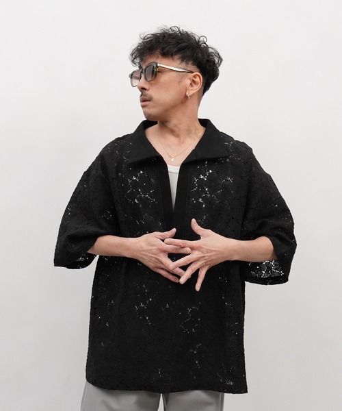 Aphlotus ポロシャツ コードラッセルレース スキッパーポロシャツ