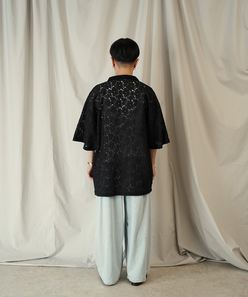 Aphlotus ポロシャツ 半袖 コードラッセルレース スキッパーポロシャツ