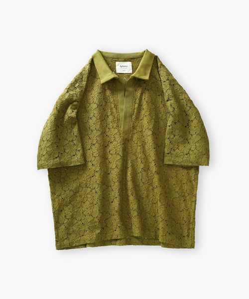 Aphlotus ポロシャツ 半袖 コードラッセルレース スキッパーポロシャツ