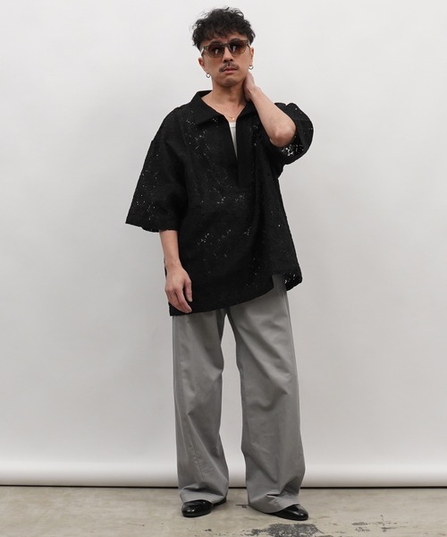 Aphlotus ポロシャツ コードラッセルレース スキッパーポロシャツ