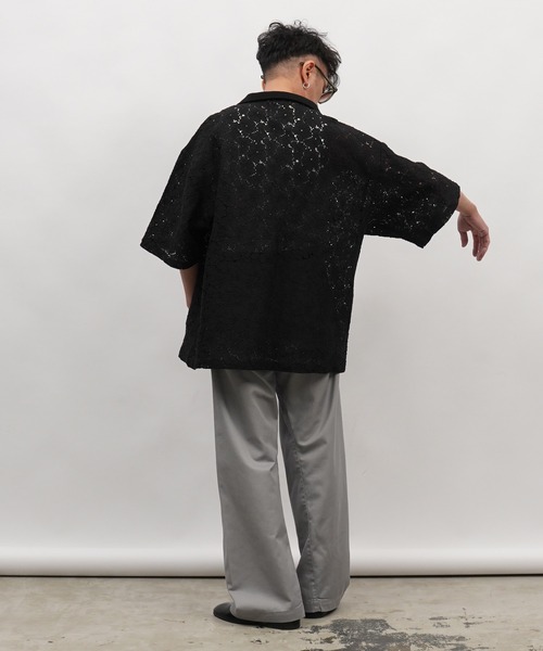 Aphlotus ポロシャツ 半袖 コードラッセルレース スキッパーポロシャツ