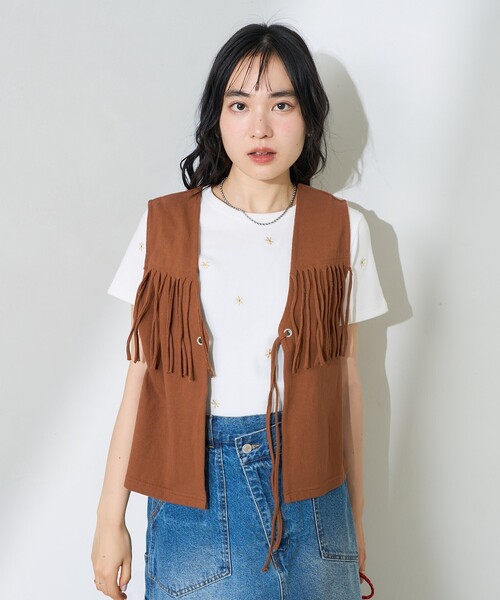 FREAK'S STORE ベスト ジレ カットフリンジベスト レディース