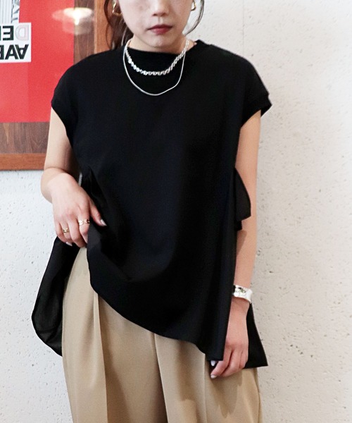 バックティアードリボンカットソー　ネイビー Jines（ジネス） tシャツ バックティアードデザインカットソー