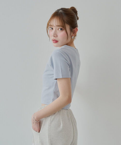 tシャツ レース付きリボン刺繍Tシャツ レディース Chico tシャツ レースリボン刺繍チビT レディース : ZOZOTOWN