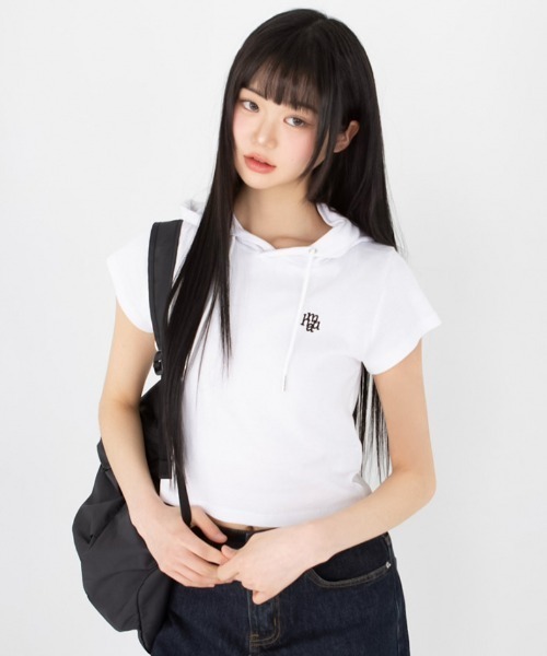 tシャツ A'GEM/9 × .kom 「muah muah/ムーアムーア」HOOD CAP SLEEVE T-SHIRT/フードスリーブレス TEE