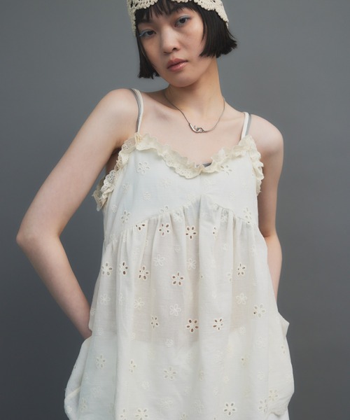 キャミソール エンブロダリーコットンキャミ 洗える】コットンエン