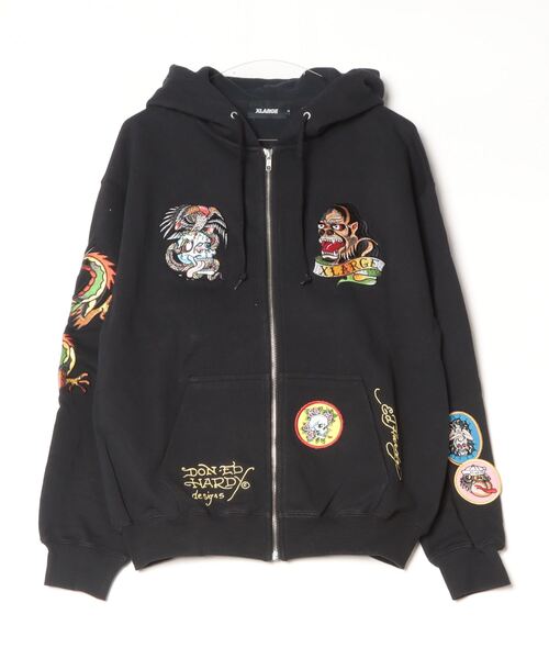 Ed Hardy ブラックパーカー Mサイズ Ed Hardy 「Ed Hardy」 「XLARGE」ジップアップパーカー M