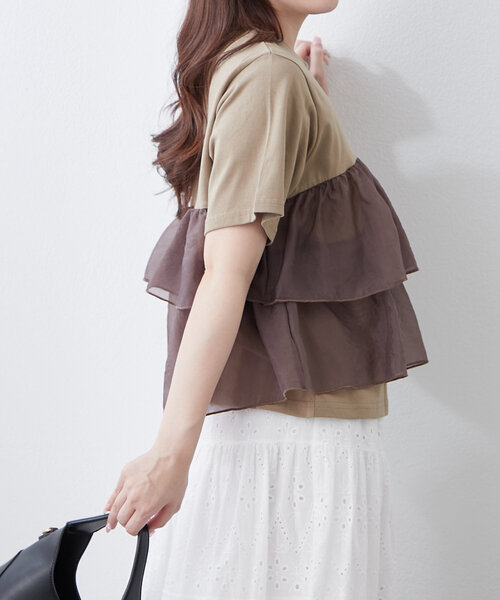 Remind me and forever tシャツ オーガンジードッキング半袖T